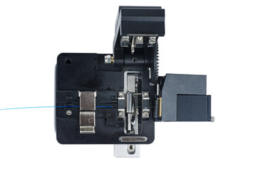 Optical fiber cleaver. High-precision instrument isolated on a white background.Top view
