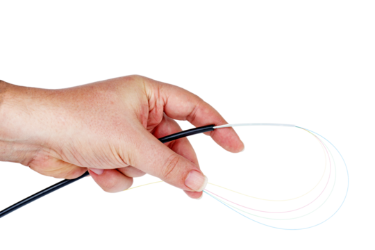 Hand holding fiber optic cable isolated on a white background - Powered by Adobe