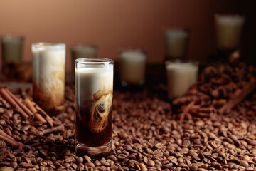 White Russian cocktail. Vodka, coffee liqueur, and cream.