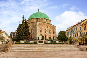 View at the dzsami mosque at the main square in Pecs Hungary in early spring