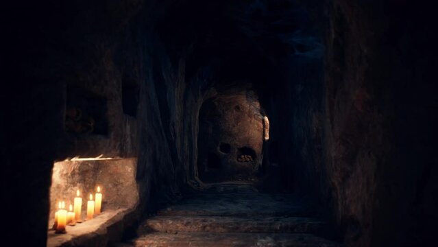 old dark catacombs with candles