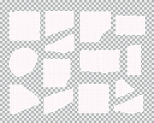 Set of empty torn, ripped white lined, math note, notebook paper pieces vector illustrations