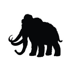 Obraz premium Vector illustration of black silhouette Woolly mammoth, concept of prehistoric period animals, isolated on white background