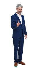 Mature businessman in stylish clothes posing on white background
