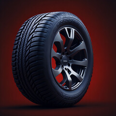 Car wheel on a red background. 3d illustration.
