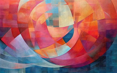 Obraz premium Vibrant colors, geometric shapes, modern computer graphics generated by AI