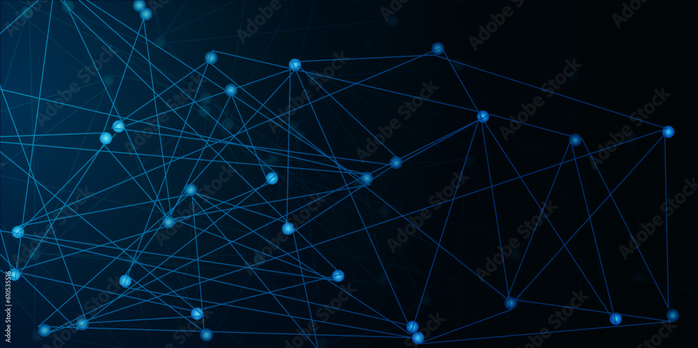 Wall mural abstract global pattern geometric polygonal space background and network connections with bokeh poin