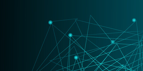 Abstract global pattern geometric polygonal space background and network connections with bokeh points and lines. Abstract blue lines and dots connections, social network communication pattern.