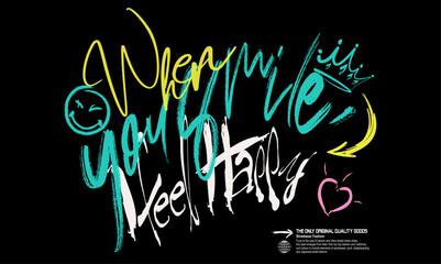 Urban typography slogan with neon  graffiti art, t-shirt graphics patterns with lettering neon color splashes, urban street art neon graffiti slogan © Sukman