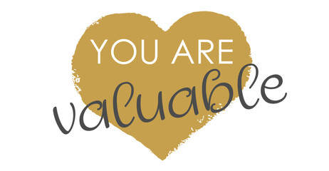 Handwritten "You Are Valuable" Vector in Flat Gold Heart