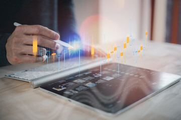  growth graph and progress of business and analyzing financial and investment data ,business planning and strategy