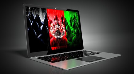 Afghanistan - country flag and hackers on laptop screen - cyber attack concept