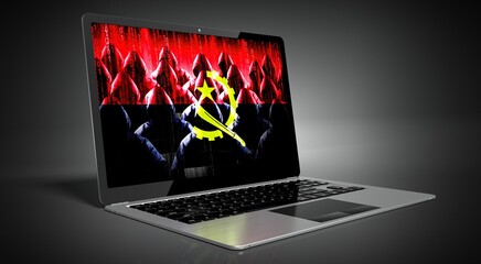 Angola - country flag and hackers on laptop screen - cyber attack concept