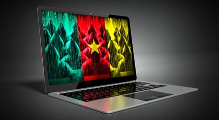Cameroon - country flag and hackers on laptop screen - cyber attack concept
