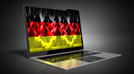Germany - country flag and hackers on laptop screen - cyber attack concept