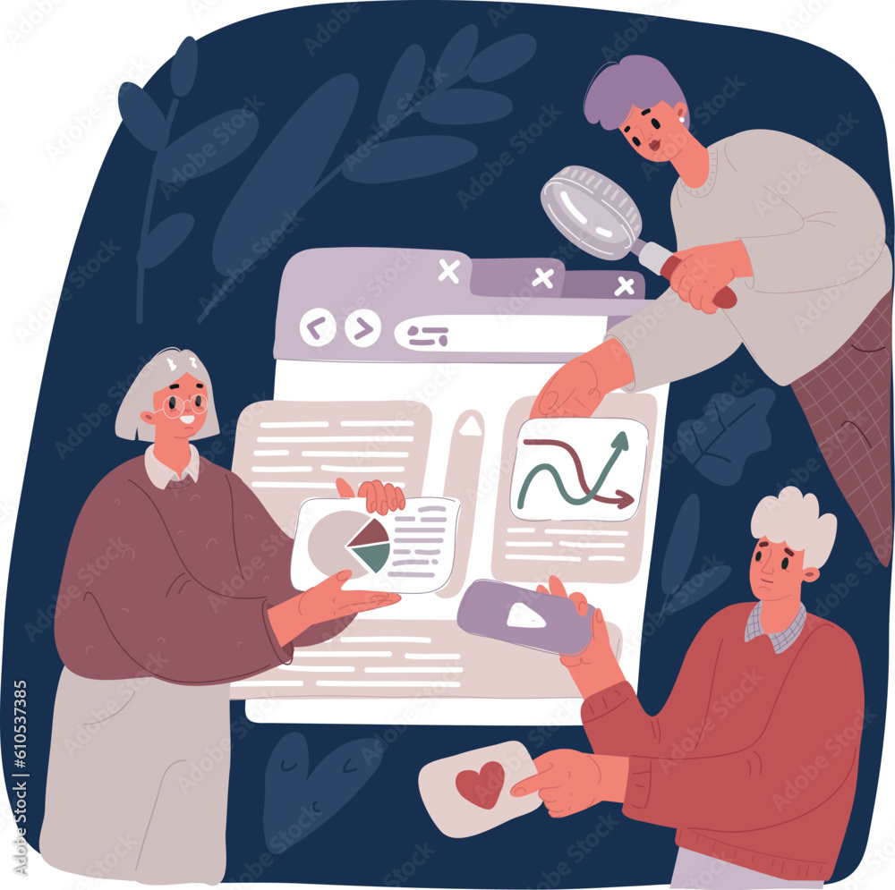 Wall mural cartoon vector illustration of ui and ux design concept with people scene in flat style. man and wom
