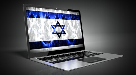 Israel - country flag and hackers on laptop screen - cyber attack concept