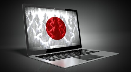 Japan - country flag and hackers on laptop screen - cyber attack concept