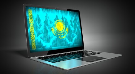 Kazakhstan - country flag and hackers on laptop screen - cyber attack concept