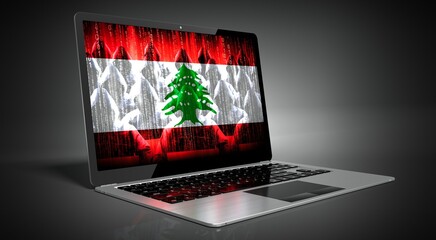 Lebanon - country flag and hackers on laptop screen - cyber attack concept
