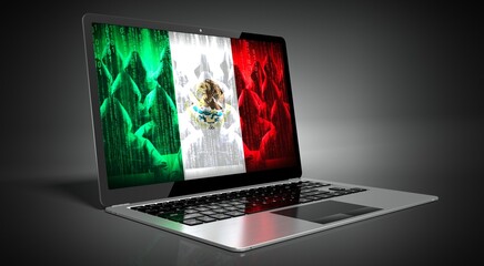 Mexico - country flag and hackers on laptop screen - cyber attack concept