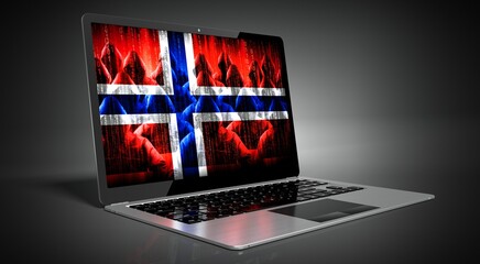 Norway - country flag and hackers on laptop screen - cyber attack concept