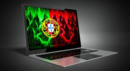 Portugal - country flag and hackers on laptop screen - cyber attack concept