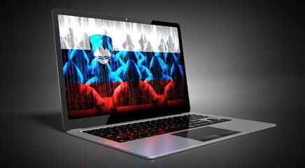 Slovenia - country flag and hackers on laptop screen - cyber attack concept