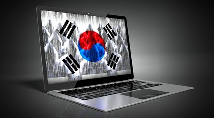 South Korea - country flag and hackers on laptop screen - cyber attack concept
