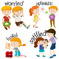 English vocabulary adjective word with cartoon characters