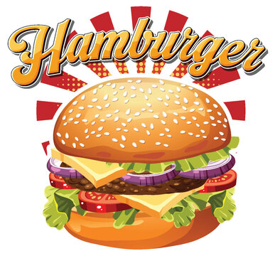 Delicious Hamburger with text icon
