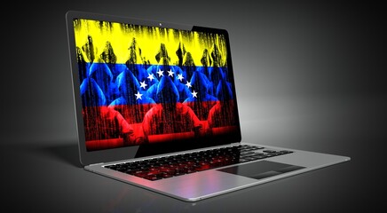 Venezuela - country flag and hackers on laptop screen - cyber attack concept