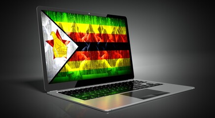 Zimbabwe - country flag and hackers on laptop screen - cyber attack concept