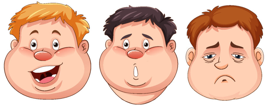 Overweight boy facial expression collection