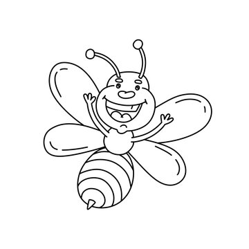 Character Bee Black and White Vector Illustration Coloring Book for Kids