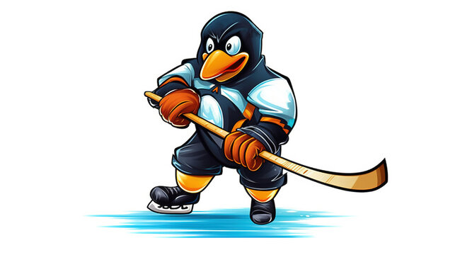 penguin hockey player black orange cartoon clip art preview