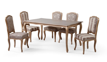 classic table and chair isolated on white background . dining table