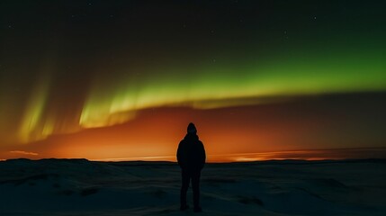 Fototapeta na wymiar A person looking into the aurora borealis, Generative AI