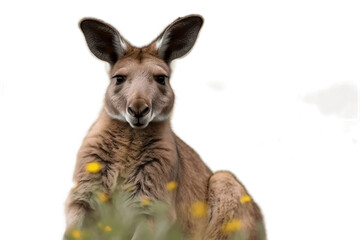 Smiling Kangaroo in the Meadow Isolated on Transparent Background, Generative Ai