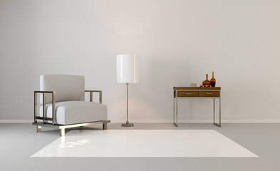 Furniture set with table, chairs and devices. 3D rendering.