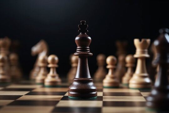 Close-up King standing on a chessboard, There's a falling chess in front leadership, teamwork Business Team Challenges