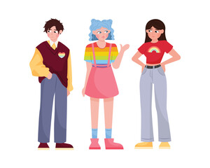 Modern cartoon people talking and supporting lgbt community. Group of gay, lesbian, bisexual activists. Pride parade against violence and discrimination. Vector