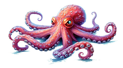 Illustration of a cartoon octopus on white background. Cartoon character. Cartoon illustration, Generative Ai