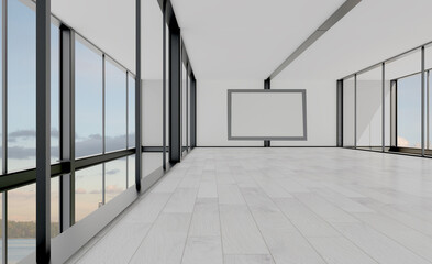 Modern office Cabinet.  3D rendering.   Meeting room. Mockup.   Empty paintings