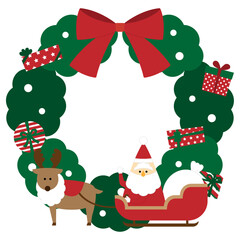 ソリに乗ったサンタクロースとトナカイ×クリスマスリース