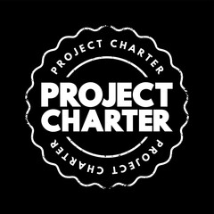 Project charter - statement of the scope, objectives, and participants in a project, text concept stamp