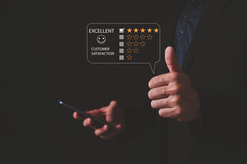 Users rate service experience on online applications. customer satisfaction survey concept Customers can assess the quality of service that affects the reputation of the business.