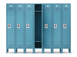 Blue locker metal cabinets with padlocks - 3D illustration - 610543568