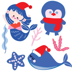 Various pattern marine life sed food marine mammal squid fish marine products starfish mermaid dolphin coral reef