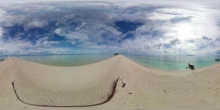 Tropical island and a sandy beach in the sea. Malaysia. Timba Timba Island. VR 360.